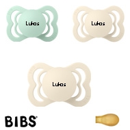 BIBS Supreme Schnuller mit Namen, Symmetrisch Latex Gr. 1, 2 Ivory, 1 Nordic Mint, 3'er Pack